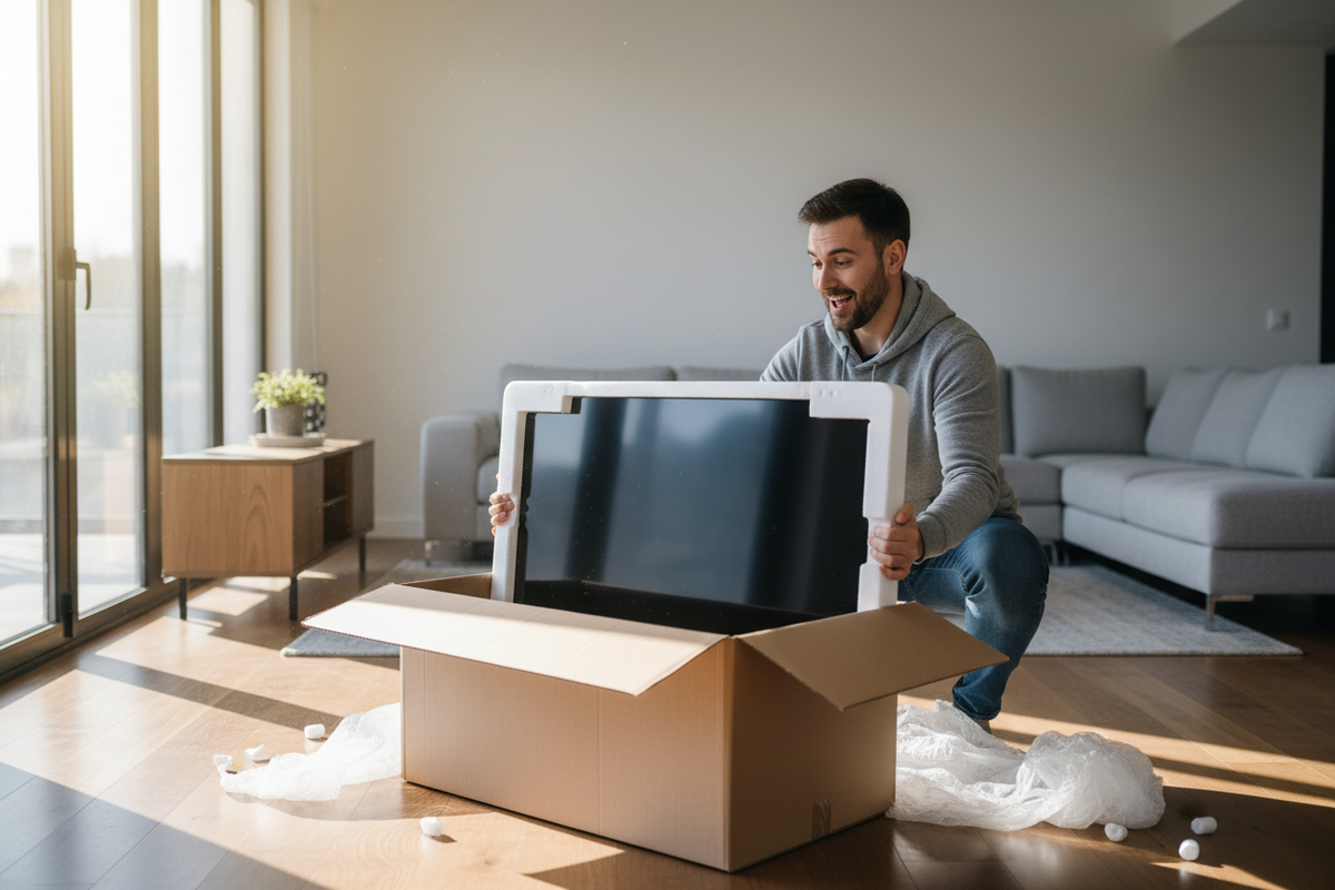 human at home unbox a tv